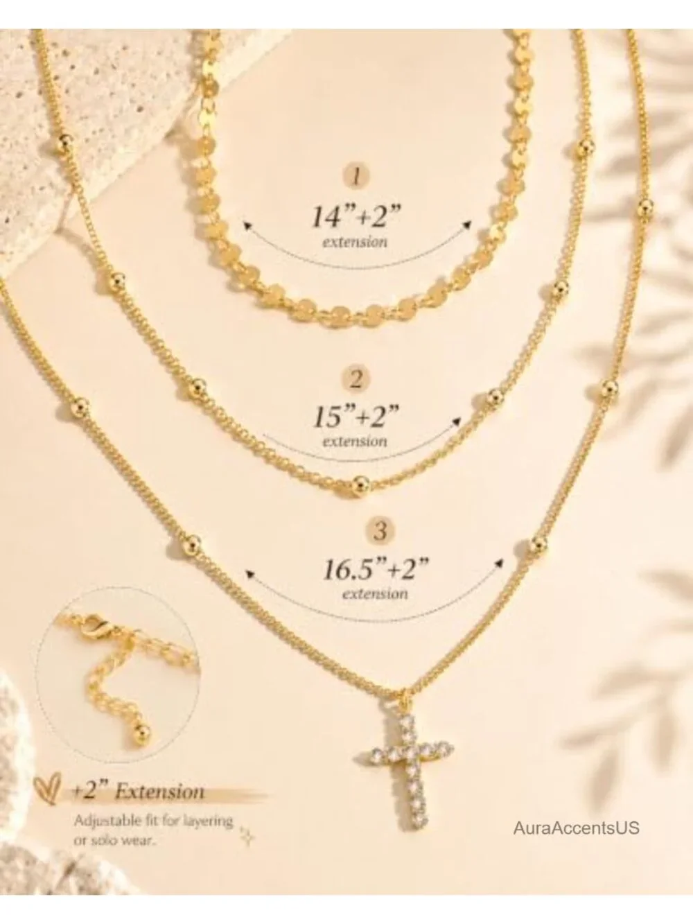 14K Gold Plated Layered Necklace Set for Women 3 Piece with CZ Pendant